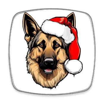 German Shepherd Beanie Christmas - Square fridge magnet - white - Front