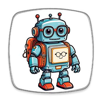Lustiger kleiner Roboter mit Schulranzen - Viereckiger Kühlschrankmagnet - Weiß - Vorne