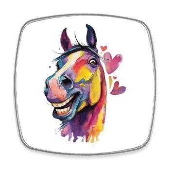 Buntes Pferd im Aquarellstil - Viereckiger Kühlschrankmagnet - Weiß - Vorne