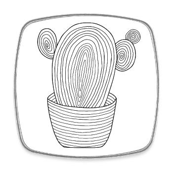 Dessin au trait cactus - doodle cactus minimal - Magnet carré - blanc - Devant