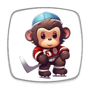Affe spielt Eishockey, Sportliches Tierdesign - Viereckiger Kühlschrankmagnet - Weiß - Vorne