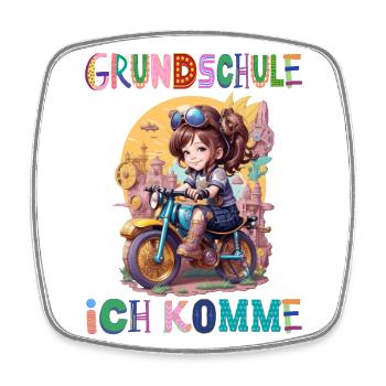 Grundschule - Ich komme / Steampunk Mädchen - Viereckiger Kühlschrankmagnet - Weiß - Vorne