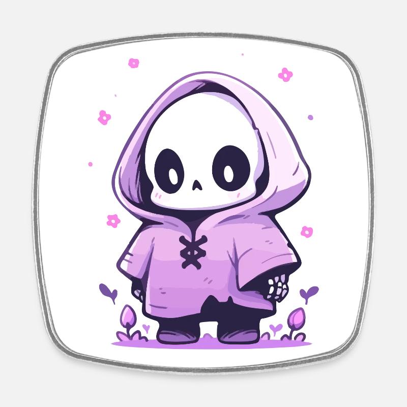 Squelette mignon d’Halloween - Design effrayant mignon - Magnet carré - blanc