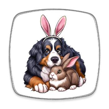 Berner Sennenhund und Hase - Viereckiger Kühlschrankmagnet - Weiß - Vorne