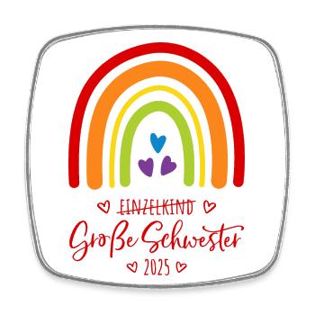 Boho Regenbogen Einzelkind Große Schwester 2025 - Viereckiger Kühlschrankmagnet - Weiß - Vorne