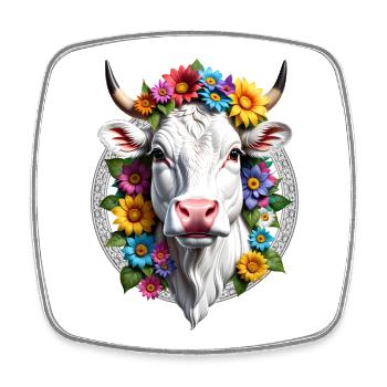 VACHE FLEURIE - Magnet carré - blanc - Devant