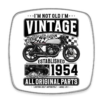 1954 Vintage Birthday Cafe Racer Motorcycle - Square fridge magnet - white - Front
