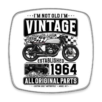 1964 Vintage Birthday Cafe Racer Motorcycle - Square fridge magnet - white - Front