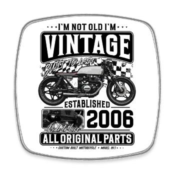 2006 Vintage Birthday Cafe Racer Motorcycle - Square fridge magnet - white - Front