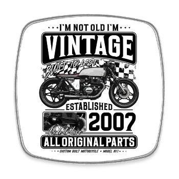 2007 Vintage Birthday Cafe Racer Motorcycle - Square fridge magnet - white - Front