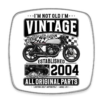 2004 Vintage Birthday Cafe Racer Motorcycle - Square fridge magnet - white - Front