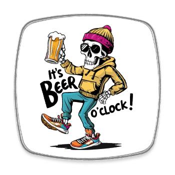 Beer O’Clock Lustiges Skelett - Viereckiger Kühlschrankmagnet - Weiß - Vorne