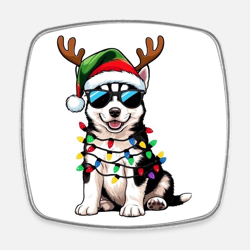 Christmas Husky - Square fridge magnet - white