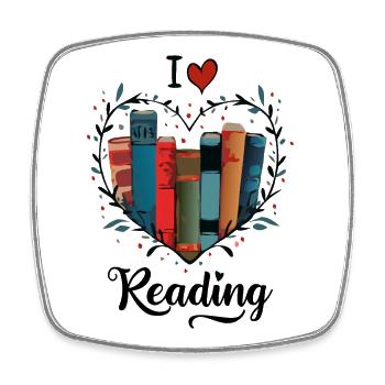 I Love Reading Bookworm Heart - Square fridge magnet - white - Front