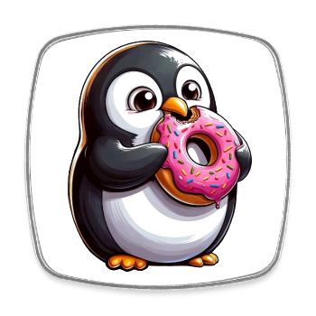 Mignon pingouin beignet dessin animé Crazy Candy - Magnet carré - blanc - Devant