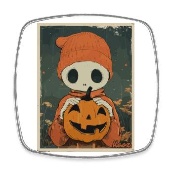 Squelette mignon avec citrouille – Look Halloween - Magnet carré - blanc - Devant