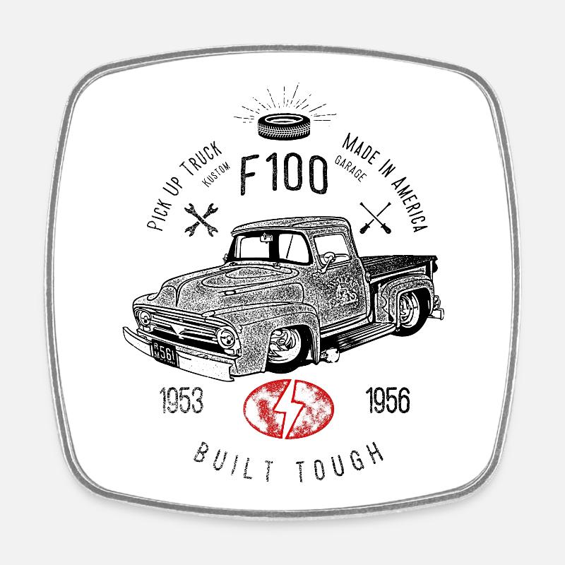 F100 Built Tough, Vintage - Square fridge magnet - white