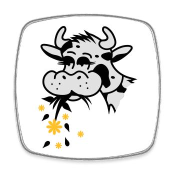 Cow eats bouquet - Square fridge magnet - white - Front