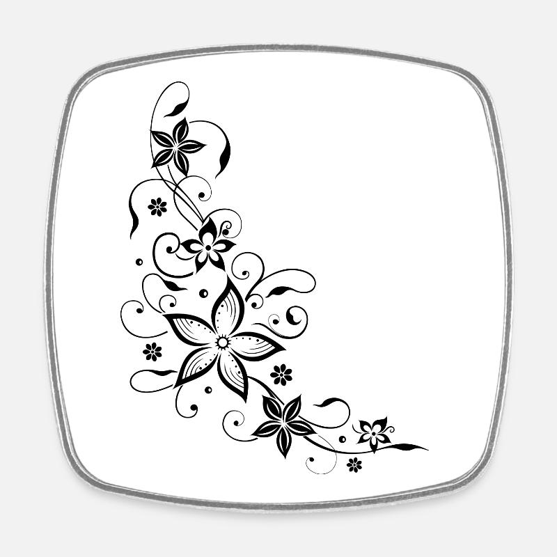 Vrille florale avec des fleurs, été, noir. - Magnet carré - blanc