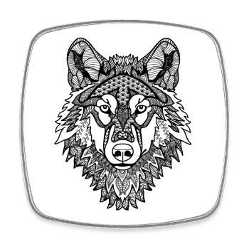 Mandala Wolf - Viereckiger Kühlschrankmagnet - Weiß - Vorne