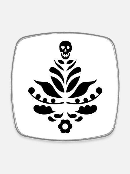 Kurbits & skull black - Square fridge magnet - white