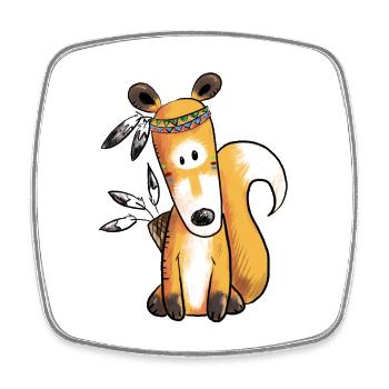 Indianer Fuchs Mit Federschmuck Fun Comic Waldtier - Viereckiger Kühlschrankmagnet - Weiß - Vorne