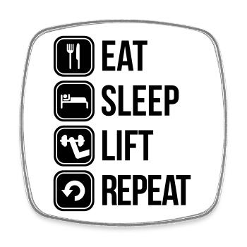 eat sleep lift repeat - Viereckiger Kühlschrankmagnet - Weiß - Vorne