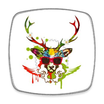 A stag's head with red sunglasses - Square fridge magnet - white - Front