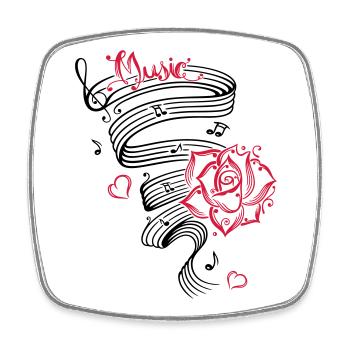 Notes musicales avec musique et fleur. - Magnet carré - blanc - Devant