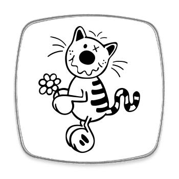 Katze mit Blume - Viereckiger Kühlschrankmagnet - Weiß - Vorne