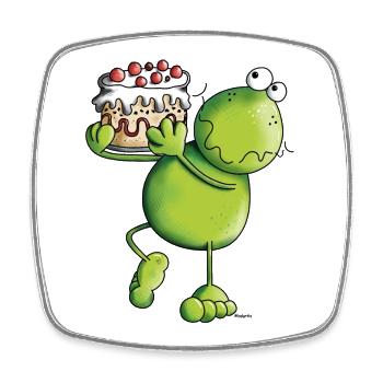 Frosch mit Kuchen - Viereckiger Kühlschrankmagnet - Weiß - Vorne