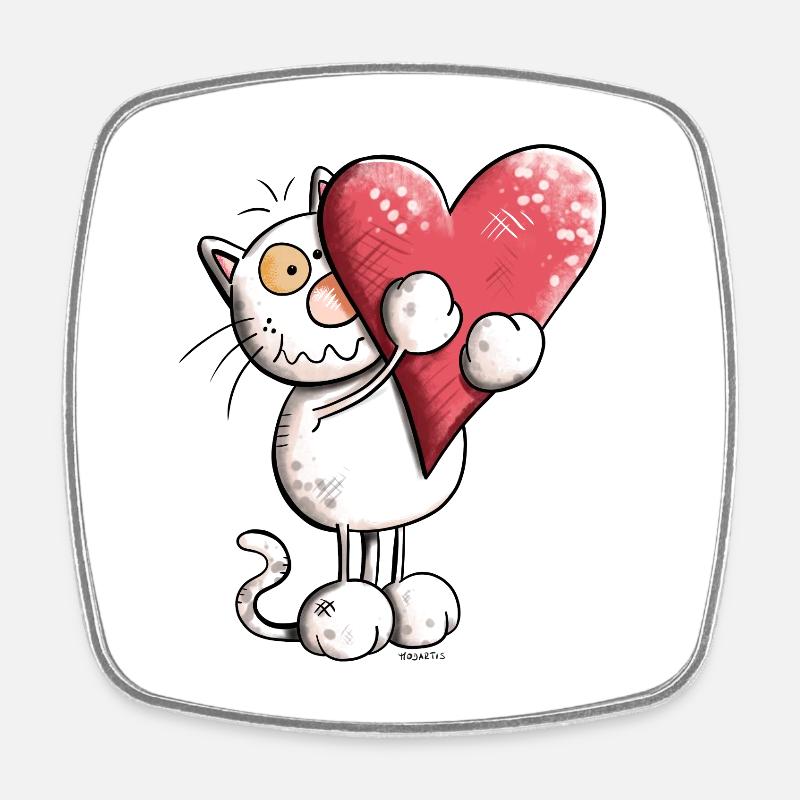 Chat avec coeur - Magnet carré - blanc