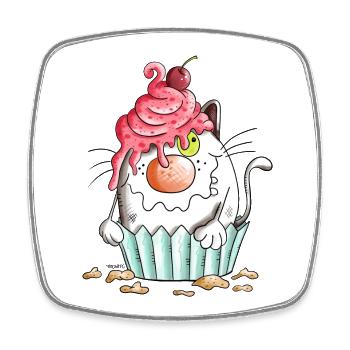 Chat et Muffin - Magnet carré - blanc - Devant