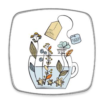 Hygge Tea Cup with Flowers - Square fridge magnet - white - Front