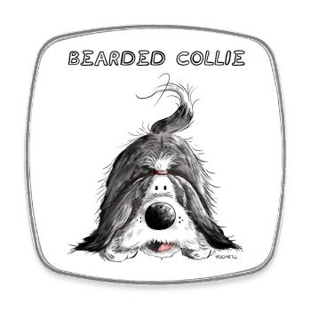 Verspielter Bearded Collie - Viereckiger Kühlschrankmagnet - Weiß - Vorne