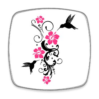 Hummingbird, colibri with hibiscus flowers - Square fridge magnet - white - Front