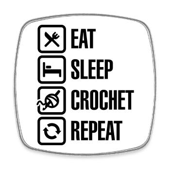 Eat Sleep Crochet Repeat - Viereckiger Kühlschrankmagnet - Weiß - Vorne