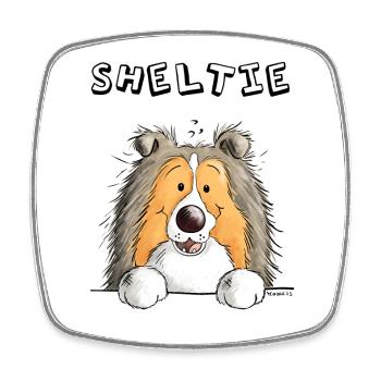 Neugieriger Sheltie - Viereckiger Kühlschrankmagnet - Weiß - Vorne