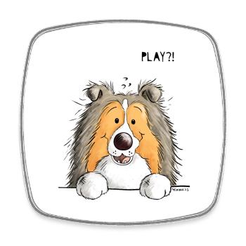 Sheltie denkt sich Play - Viereckiger Kühlschrankmagnet - Weiß - Vorne