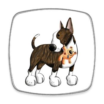 Bullterrier avec Teddy - Magnet carré - blanc - Devant
