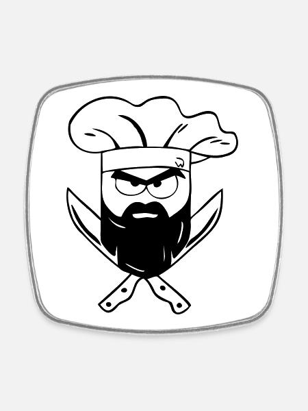 Chef barbu cool, dessiné à la main, noir et blanc - Magnet carré - blanc