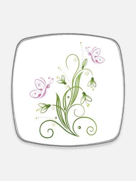 Snowdrop Flowers with butterflies. - Square fridge magnet - white