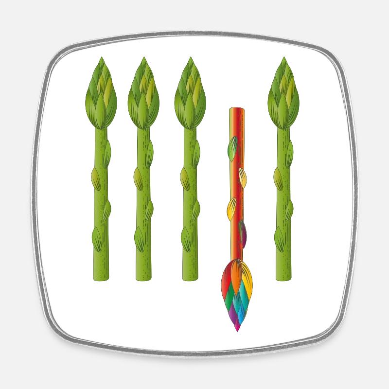 Vier grüne Spargel und ein bunter Spargel - Viereckiger Kühlschrankmagnet - Weiß