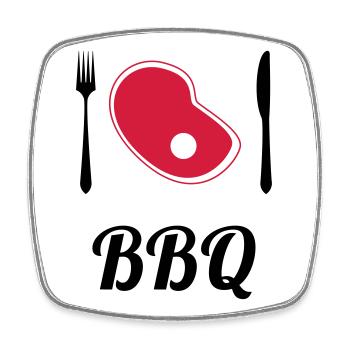 BBQ - Barbecue - Grill - Magnet carré - blanc - Devant