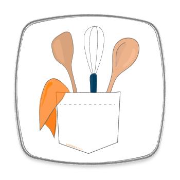 Ustensiles de cuisine en poche - Magnet carré - blanc - Devant