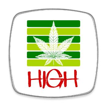 High / Rauchen / Cannabis / Hanf / Cannabisblatt - Viereckiger Kühlschrankmagnet - Weiß - Vorne