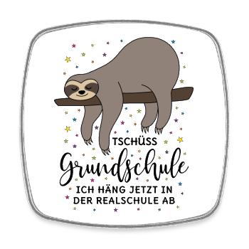 Grundschule Abschluss Tschüss Faultier Realschule - Viereckiger Kühlschrankmagnet - Weiß - Vorne