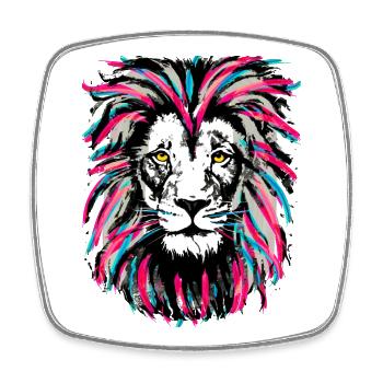 Rose Néon Lion - Signe du Zodiaque Lion - Lion Magenta - Magnet carré - blanc - Devant