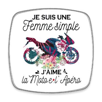 Femme Simple Qui Aime La Moto Et L'apéro - Magnet carré - blanc - Devant