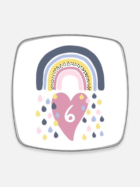 Rainbow 6th Birthday Kids - Square fridge magnet - white